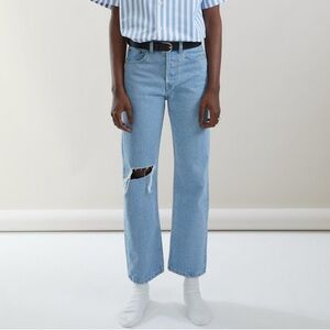 Still Here Worn-In Childhood Straight Leg Distressed Jeans Sz 24